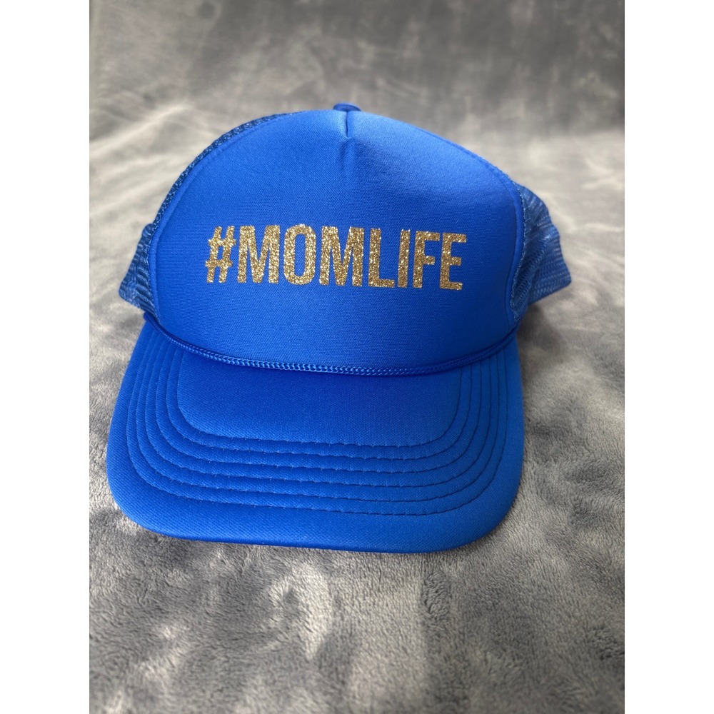 Unbranded Women #MOMLIFE Trucker Hat Blue Gold Glitter Mesh Snapback Cap OS
